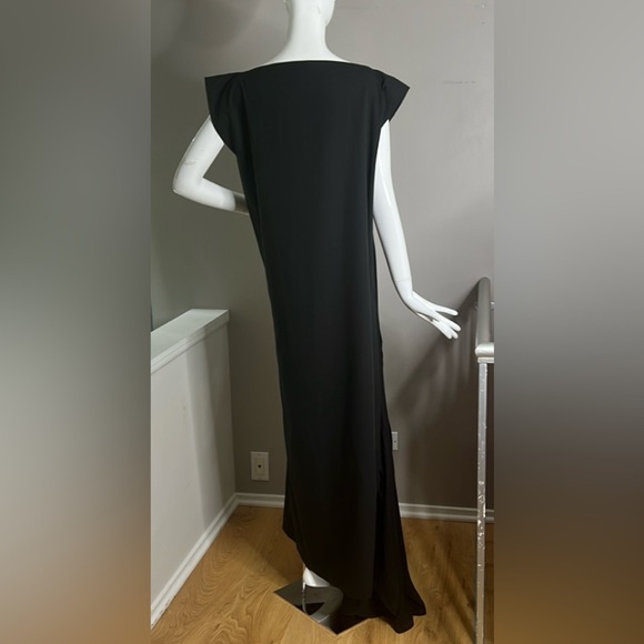 Adeptt Sz Large Long Asymmetrical Dress Gown Short Sleeve Side Cutaway Tail - Picture 8 of 9